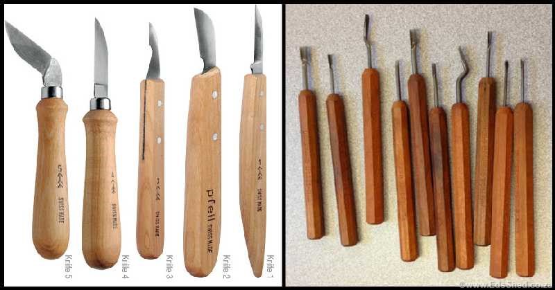 The 2 sets of chisels that I use for chip carving. The main workhorse is knife #2, the others in the set are used occasionally. The set on the right is awesome, I found them at woodcarverssupply.com. They are beautifully made ranging from 1mm square to 3mm gouge. There is also a honing method to keep them scary sharp. I use these for many other appications as well.